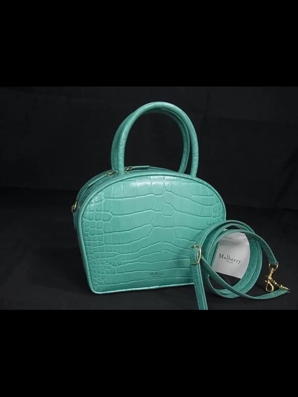 Mulberry Teal Croc-Embossed Leather Crossbody Satchel